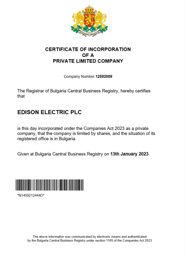 Bulgaria certificate of registration Word and PDF template